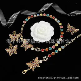 Design luxury jewelry temperament candy color necklace personality full diamond butterfly bracelet family earring ring