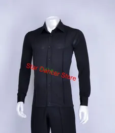 Stage Wear Men Abiti da danza nera a manica lunga 2023 Design Standard Gentleman Ballroom latino Ballroom Flamenco Dancing Shirt