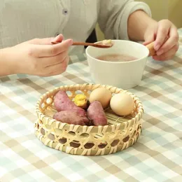 Mutfak Depolama Organizasyonu Meyve Snack Tepsi Sepeti El yapımı birincil renk bambu dokuma basit kahvaltı gıda kapalı ev eşyaları