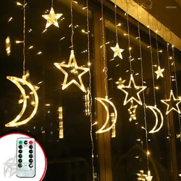 Dizeler 3.5m 138leds Star Moon Led Perde String Işık Noel Ramazan Garland Romantik Tatil Işıkları Düğün Partisi Dekor