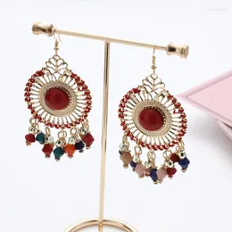أقراط Dangle Bohemian Retro Round Combanted Beads Colorful Beads Tassel for Women Kolczyki Jhumka Jewelry