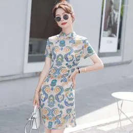 Etniska kläder 2023 kinesisk stil tryck mulberry siden miniklänning sommar vintage 3xl sexig sundress kvinnor elegant bodycon party vestido