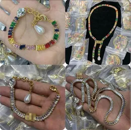 Luksusowe zaprojektowane kryształowe naszyjniki d Leeter kolor diamenty perłowe wisiorki damskie bransoletka mosiężna 18k złota platowana damska biżuteria HDS2 --- 003