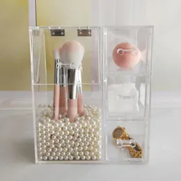 Schmuckbeutel Mordoa Make-up-Pinsel-Organizer aus Acryl mit 3 Schubladen, Wattepads/Beauty-Aufbewahrungsbox, Kosmetik