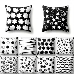 Pillow 2023 Black White Geometric Wave Dots Polyester Cover Throw Car Sofa Bed Decorative Pillowcase Home Decor 45x45CM
