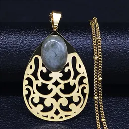 Kolye Kolyeler Su Damlası Yaşam Çiçeği Flash Taş Paslanmaz Çelik Zincir Kadın Altın Renk Kolye Boho Takı Collier N4316S04