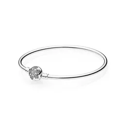 Sparkling Snowflake Clasp Bangle Bracelet for Pandora Real Sterling Silver Wedding Jewelry For Women CZ Diamond Girlfriend Gift Charm Bracelets with Original Box