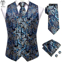 Men's Vests Hi-Tie Jacquard Silk Mens Dress Vest Hankerchief Cufflinks Set Waist Coat Jacket Necktie Wholesale For Male Wedding Business Big