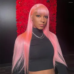 Pink claro 13x4 Transparente Lace Front peruca Human Hair Wigs Com Bangs Staright 613 Colorido 13x6 HD Frontal pré -arrancado