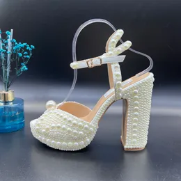 A plataforma perfeita Sandálias salto alto Sacora design de marca pérola casamento moda elegante sapatos femininos