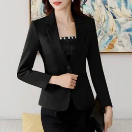 Damenjacken Frauen Herbst Blazer Koreanische Einfarbig Revers Lange Ärmel Single Button Cardigan Formal V-Ausschnitt Plus Size Business Mantel