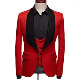 Мужские костюмы Real Po Red Paisley Groom Tuxedos 3 Piece Mens Menship Prom Prom Business Coatcoat Bunds может настроить K: 266