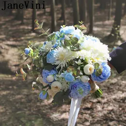 Flores de casamento Janevini Sky Blue Rose Articielle Bouquet para Noiva Bridesmaid Flor Ivory Peony Bridal Ramo Noiva