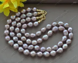Choker Z11889 2Row 18'' 12mm Lavender Almost Round Edison Keshi Pearl Necklace "8" CZ Clasp