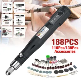 그라인더 110/138/188 PCS 3 속도 조절 가능한 미니 무선 전기 드릴 USB 전동 공구 조각 조각 조각 펜 연마기