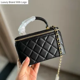 أكياس CC Bag Cosmetic Cases Black White Womens Womens Vanity Box Bags Top Handle Tops Quilted Matelasse Chain Crossbody Commetic Caid Lipstick Hold