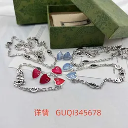 70% OFF 2023 New Luxury High Quality Fashion Jewelry for Double Red Blue Enamel Heart Necklace Love Bracelet Drop Glue Women Ear Studs Versatile Simple