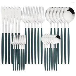 Besteck-Sets, 30-teilig, grün, silberfarben, Geschirr-Set, Messer, Kaffeelöffel, Gabel, Abendessen, Geschirr, Edelstahl, Besteck, westliche Küche