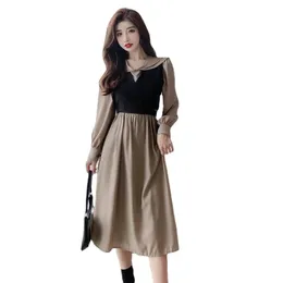 Casual Dresses Europe And The United States Ruffled Doll Collar Dress Female Spring Autumn Tie Waist Slim Vest Two-piece Suit