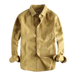 Camicie casual da uomo Cargo Work Safari Style Retro Washed Shirt da uomo a maniche lunghe in tessuto twill spesso lavaggio pesante Amekaji Top maschile da uomo