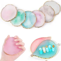 Decorative Figurines Resin Nail Art Painting Gel Palette DIY Manicure Accessories Tools Golden Edge Polish Agate Mix Stir Crystal Gem Plate