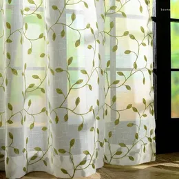 Curtain Embroidery Leaves Sheer Tulle Curtains For Living Room Window Screening Eyelets Voile Cortinas Rideaux CL-1
