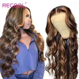 Remy Honey Blonde Brown Highlight Wig Body Wave Lace Front 1b / 30 Ombre Parrucche per capelli umani 180% Densità 13X4 Frontal