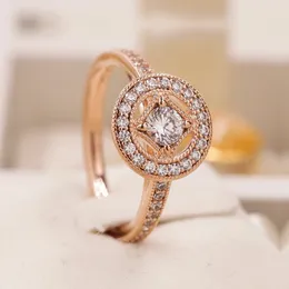 Rose Gold Plated Vintage Allure Ring med Clear CZ Fit Pandora Jewelry Engagement Wedding Lovers Fashion Ring