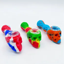 Tubi in stile teschio in silicone colorato Tubi per olio di tabacco a base di erbe Custodia per scorta Filtro per fori in vetro Ciotola per filtro portatile Handpipes Fumo di sigaretta Tubo porta cucchiaio di cannuccia