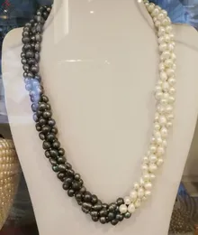 Цепочки женские ювелирные изделия 3 ряда ожерелье овальный жемчуг белый черный наполовину смешанный ручной работы настоящий культурный пресноводный подарок