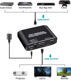 HDMI2.0 Switcher 3 مفاتيح 1 3 مدخلات 1 مخرجات 4K60Hz HDCP2.2 Dolby Panoramic Sound