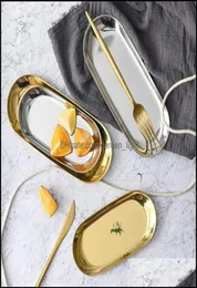 المطبخ HOSEKE Home Gardenkitchen Storage Organization Nordic Oval Metal Tray Rose Gold Gold Plate Sier Cosmetic Orga2575195