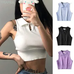 Damen-Tanks, trendiges Damen-Polo-Crop-Top, bequemes Revers, koreanisches T-Shirt, abgeschnitten, ärmellos