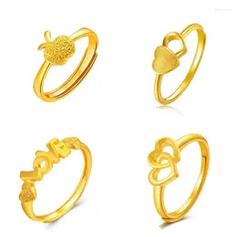 Bröllopsringar kvinnors öppna ring retro hjärtformad gul guldfylld romantisk gåva