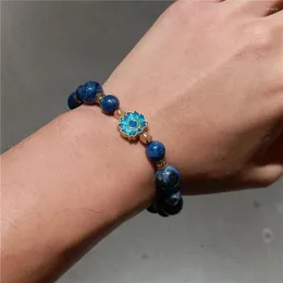 Strand Lotus Buddyzm Naturalny Kamień Sodalite Bransoletka dla kobiet mężczyzn Niebieskie koraliki rozciągnij joga biżuteria