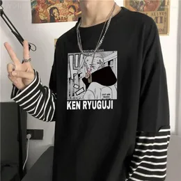 رجال القمصان anime طوكيو Revengers Ryuuguuji Ken Draken القمصان طويلة الأكمام متعة المانجا طباعة الأزياء harajuku قميص للجنسين كبير الحجم.