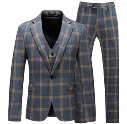 Garnitury męskie 2023 Spring Custom Made Plaid Men Najnowszy projekt Slim Fit Wedding Suit 3pcs Prom Formal Tuxedos