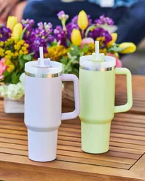 40oz New Stainless Steel Tumblers Water Bottle with Stan Label Car Cup Handle Cold Beer Glass Car Mugs Travel Kettle Outdoor