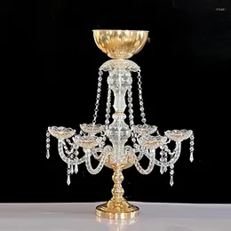 Ljusstakare 2st Gold Plated Crystal Acrylic Flower Vase Holder 65cm Tall Wedding Table Centerpiece Candlestick Event Party Decorat