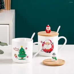 Kupalar 1 parça hediye kupa 2023 varış Noel ağaçları Noel Baba Snowman ren geyiği desenleri bambu 3d kapak kahve