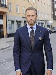 남자 양복 블루 신랑 턱시도 2 조각 슬림 핏 남성 웨딩 파티 파티 캐주얼 남자 재단사 제작 신랑복 사업 착용