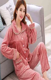 Fdlak flanel ien pijamaları Kadınlar için sıcak mercan polar nightwear set orta yaş moer gece kıyafeti pijamalar kış pijamaları j2207308913908