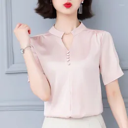 Women's Blouses 2023 Fashion Summer Woman Elegant Short Sleeve Shirts And Youth Tops Women's Satin Blouse Silk Blusas Para Mujer 5379 50