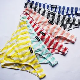 Underpants 6PCS/Lot Men Briefs Striped Mesh Calzoncillos Transparent U-convex Pouch Underwear Slip Homme Gay Panties Bikini Tanga Plus Size