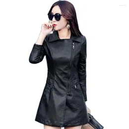 Women's Leather Mid-length Jacket Women 2023 Spring And Autumn Fashion Slim Zipper Thinner Pu Waist Windbreaker A998