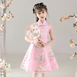 エスニック服ピンクの袖なしモダンなQipaoドレスアップガール中国の伝統結婚式の子供のためのエレガントなドレス中国の服