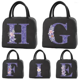 Duffel Bags Saco Térmico Isolada Bola Infantil Infantil Bandeira Unissex Comida Picnic for Worker Storage Storage Purple Flower Letters Series