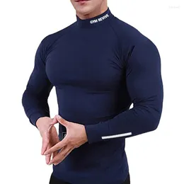 남자 T 셔츠 스포츠 야외 운동 옷 대비 색상 슬림 핏 남자#39; s 요가 긴 소매 티셔츠 둥근 목 통기성