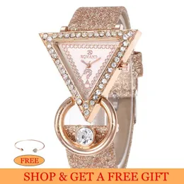 Wristwatches Drop Women Watches Top Diamond Wrist Watch For Glitter Leather Triangle Ladies Clocks Zegarek Damski