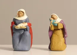 Vintage ängel figurer Mor Mary Håll Baby Jesus Statue harts Heliga familjestatyer Katolska religiösa gåvor Craft Home Decor T2212762
